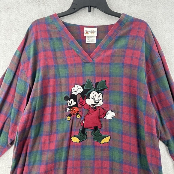 Vintage Walt Disney World Minnie Flannel Nightgown Women's SM Plaid Sleep Wear - Picture 3 of 14
